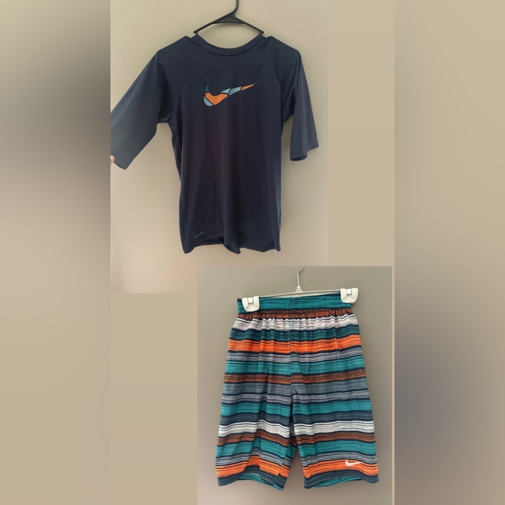 Boys Nike swim shirt and swimming Trunks bundle